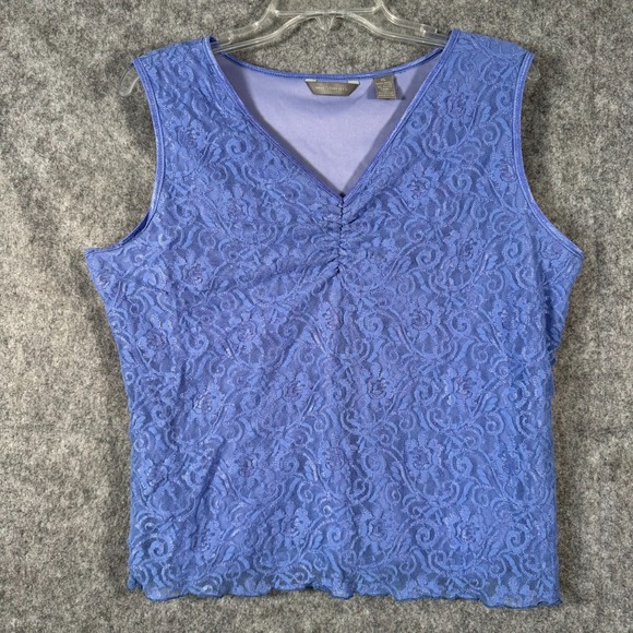Y2K Babydoll Lace Tank Top Size XL Purple Shirred Coquette Fairy Sheer USA - Picture 1 of 9